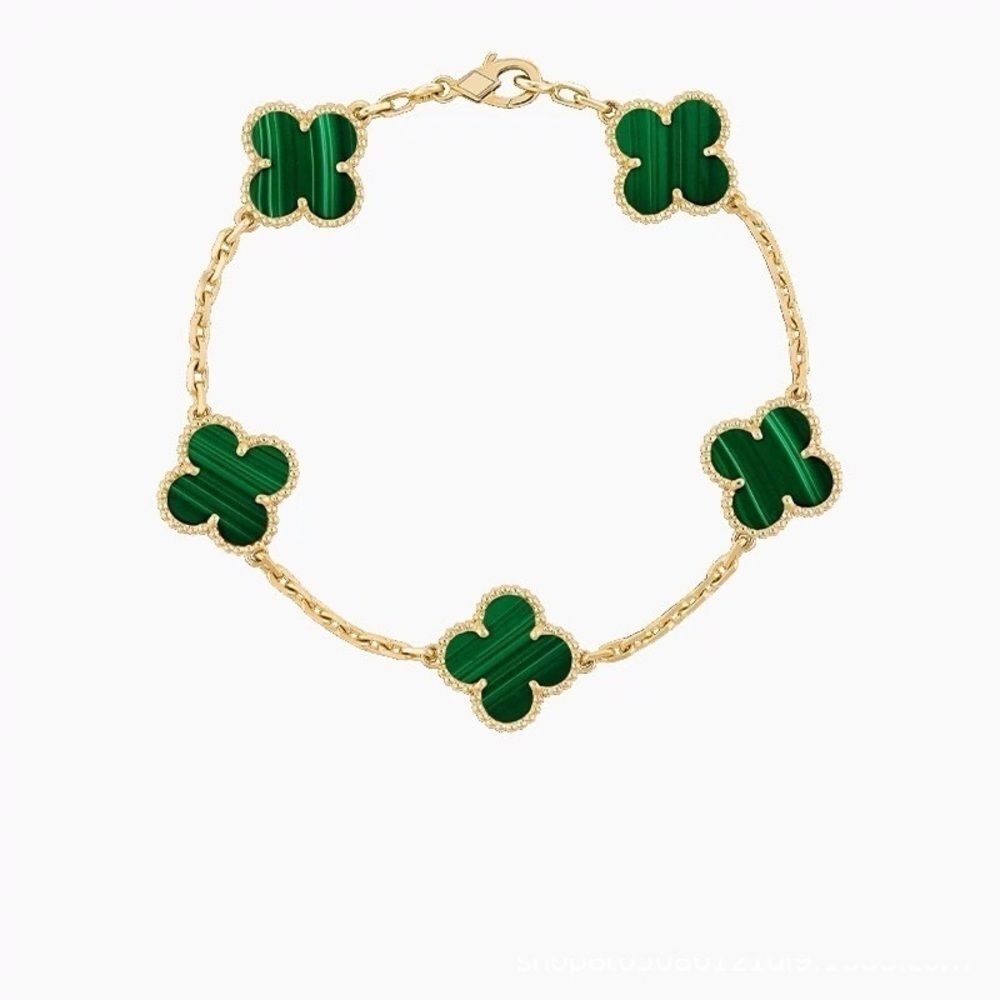 20% Silver Plating Gold and Green Clover Natural Stone Agate Shell Bracelet